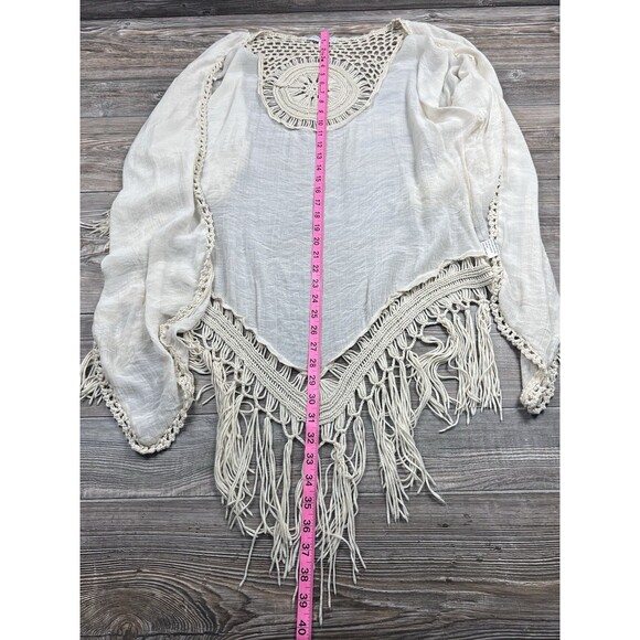 Rebellion Crochet Cardigan Womens Sm Open Knit Duster Fringe Boho Festival Retro - Picture 8 of 12